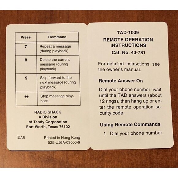 RADIO SHACK Digital Telephone Answering System TAD-1009 OWNER'S MANUAL + GUIDES - Picture 6 of 7
